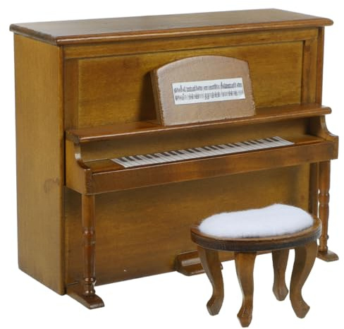 Besportble Miniatur Klavier Und Hocker FüR Puppenhaus MöBel 5.12X4.06X2.17In Holz Modell Dekoration Mini Haus ZubehöR FüR DIY Landschaften