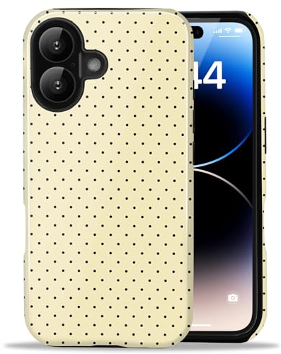 Amzfield Case for iPhone 16 Plus, Small Polka Dot Dual Layer, Butter Yellow | Small Polka Dot Dotted Dual Layer Shockproof Retro Cute Girly for Girl Women Drop Protection Precise Cutouts Impact Resistant