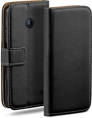 moex für Nokia Lumia 630/635 Hülle mit Kartenfach, Handyhülle klappbar 360 Grad Schutzhülle, PU Leder Handytasche Nokia Lumia 630/635 Klapphülle Flip Case, Schwarz