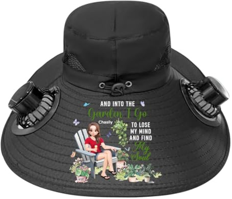 Personalized Solar Fan Hat Custom Name Portrait Garden Hat Gardening Gift for Gardener Mom Teacher Birthday Christmas