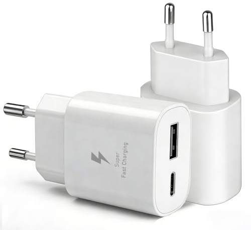 2er Pack USB C Ladegerät 25W [ 2 in 1 ] Adapter Schnellladegerät für iPhone 17 16 Pro Max 16e für Samsung Galaxy S26 S25 S24 S23 A56 A55 A36 A35 A26 A17 A16 Handy Netzteil USB A Stecker Charger