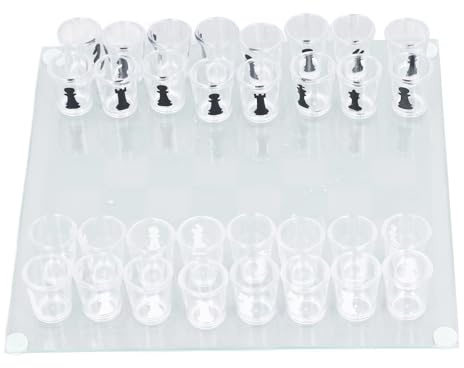 Glas-Schach-Set, Trinkspiel-Set, Schachbrett mit Glas-Schachfiguren für Party-Spieleabende, Camping, 22,5 x 22,5 cm