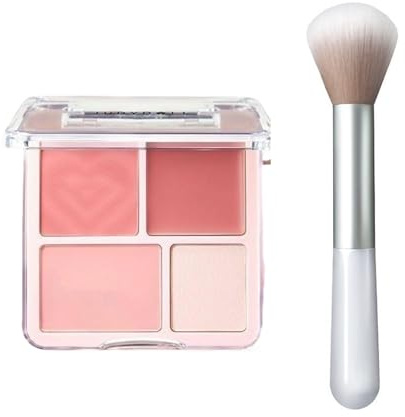 ARYIMYDP 4-in-1 Cream Blush Palette mit Pinsel, Wassergele Creme Rouge für Natürlichen Glow, Mit Angenehmer Textur und Langem Halt, Inklusive Highlighter Pinsel für Präzises Auftragen