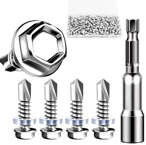 100 Stück Selbstschneidende Schrauben Set M4.8 * 16mm Trapezblechschrauben Silber Spenglerschrauben Bohrschrauben Edelstahl für Stahl Blechdach