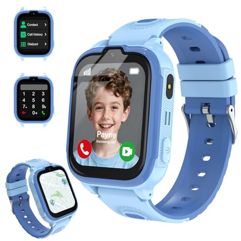 POFIBO Smartwatch Kinder mit GPS und Telefon - 4G Kinder Smartwatch mit SOS-Notruf, Schulmodus, Sprachchat, Wecker und Langer Akkulaufzeit für Videoanrufe,Geschenk für Mädchen/Junge(Blau)