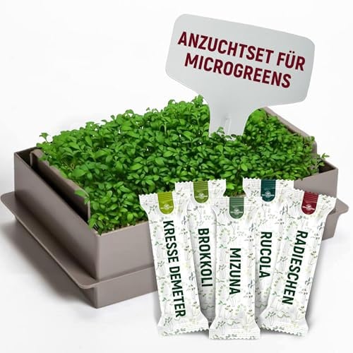 ORAGARDEN Sprossen Anzuchtset mit 5 Bio Sorten - Brokkoli, Rucola, Mizuna, Radieschen, Kresse - Microgreens Keimschale Starter Set - Anzuchtschale mit Kressesieb