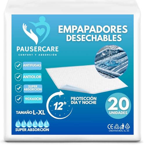 Empapadores PAUSERCARE Incontinencia - Desechables 60x90 CM- 20Ud - Protectores Cama Absorbentes para Adultos, Bebes Perro Gato. Higene, Hospital, Protección Sanitaria Y Doméstica - Salvacamas