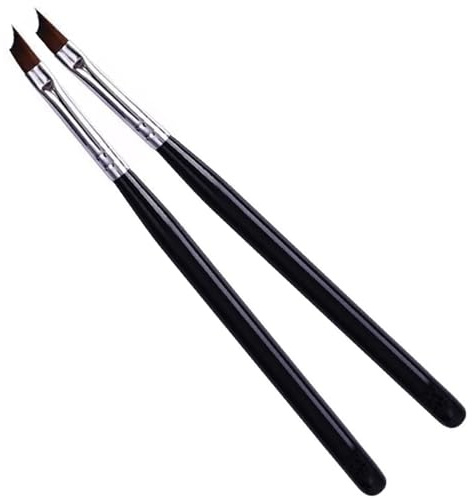 2 Pcs Oblique Head French Tip Brush, Acrylic Brushes, French Tip Nail Brush | Nails With Black Handle, Professional Gel Nail Brush, for Uv Gel Acrylic Paint Draw Manicure Tool