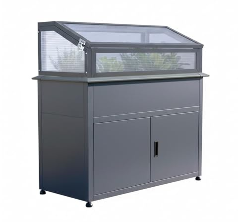WESTMANN Plexa Plus | Hochbeet mit Frühbeetaufsatz | Holzoptik | 100x50x120 cm | Inkl. Stauraum & Drainagesystem | Metall Hochbeet mit Gewächshaus-Aufsatz für Balkon, Terrasse & Garten