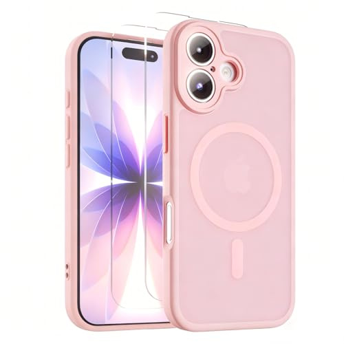 CLFZON für iPhone 17 Hülle (Kompatibel mit MagSafe) mit 2 Schutzfolie, (Vollständiger Kameraschutz) Kratzfest Transluzente Rückseite Magnetisch Handyhülle, Hellrosa