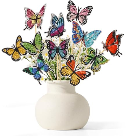 12 Stück Diamond Painting Schmetterling Sets, Diamond Painting Kinder Erwachsene Bastelset Kinder für Gärten und Balkonen Dekoration Diamont Painting Geschenke für Mädchen 8-10 Jahre(Schmetterling)