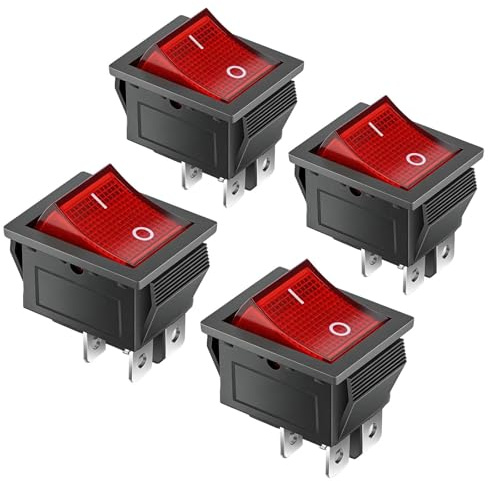 KCD4 Interruptor Basculante, Interruptor Basculante DPST de ON-OFF, | 4 Terminales, Luz Roja, 16A 250V ca, Microinterruptor para Automóviles y Electrodomésticos