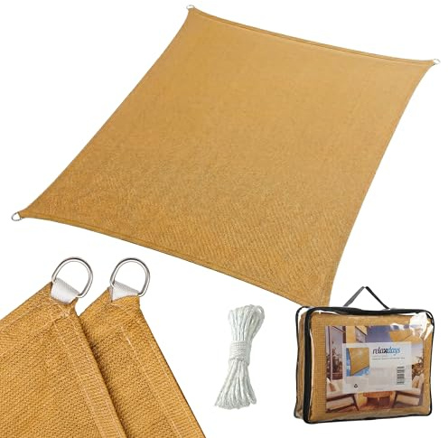 Vela ombreggiante Relaxdays, 2x3 m, HDPE traspirante, giardino, balcone, con occhielli e funi, rettangolare, sabbia