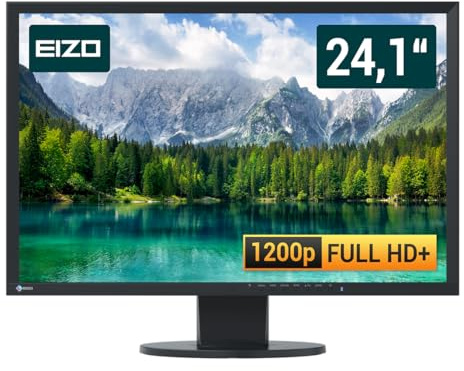 EIZO FlexScan EV2430 24 Zoll Business Computer Monitor, Desktop Gaming Monitor, Full HD+ (VGA - DisplayPort - DVI - USB-C - Lautsprecher - USB-HUB - VESA), PC Bildschirm, Schwarz (Generalüberholt)