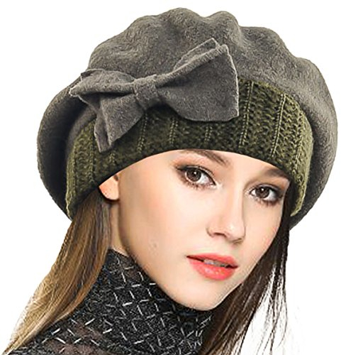 VECRY Frauen Barette 100% Wolle Baskenmütze Kleid Mütze Wintermütze (Grün)