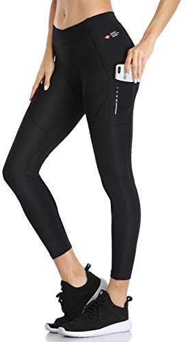 Santic Fahrradhose Damen Lang Gepolstert 7/8 Radlerhose Radhose Leggings Tights Radsport Lange Hosen Sitzpolster Elastische Schnell Trocknend Atmungsaktive Schwarz S
