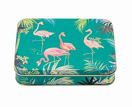 Sara Miller Small Rectangular tin 142 x 100 x 37mm Turquoise Flamingos