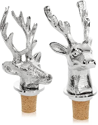 COM-FOUR® 2x Flaschenverschluss Hirsch, dekorativer Silberhirsch als Korkstopfen, Flaschenkorken als Verschluss für Wein-, Sekt- und Likörflaschen [Auswahl variiert]