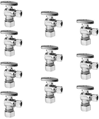 10-Pack EFIELD Angle Stop Valve 1/2 Nominal (5/8 OD) Compression x 3/8 OD, 1/4-Turn,(VALVE116-10PCS)