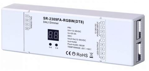 YULED SR-2309FA-RGBW (DT8) DALI LED Controller/Dimmer 4-Kanal 4x5A max. 20A 12-36V Adresse einstellbar für RGB oder RGBW LED Streifen