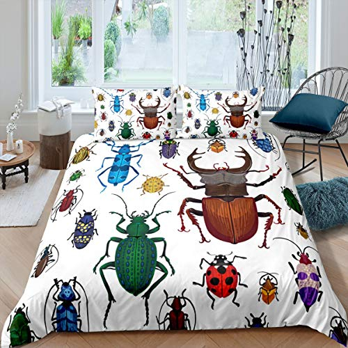 Arten Käfer Bettwäsche-Set Farben Insekten Bettwäsche Set 135x200cm Roter Marienkäfer Betten Set für Kinder Jungen Mädchen Teenager 2St.Reißverschluss Mikrofaser