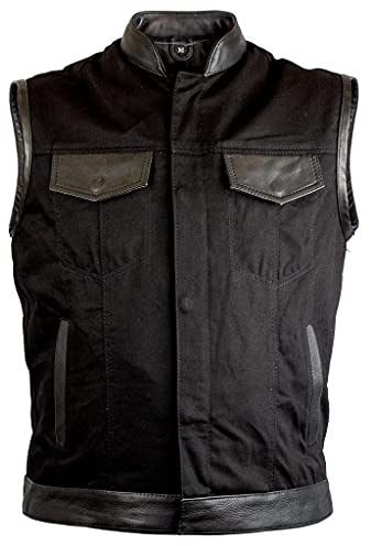Chaleco motero vaquero negro con detalles en cuero modelo SOA de IGUANA CUSTOM COLLECTION estilo biker custom para poner parches de clubs o freebikers