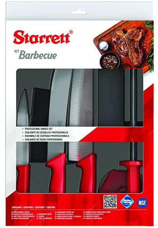 Starrett Stainless Steel Barbecue BBQ Knife Set - 6-Pieces - Red Handle