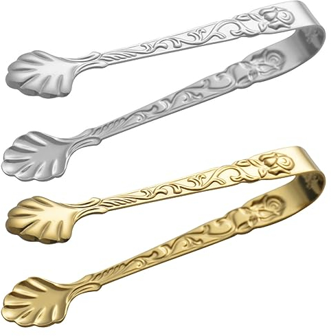 Luxshiny 2pcs Ice Cube Tongs, Mini Serving Tongs Sugar Cube Tongs Rose Cube Tongs for Home Kitchen Restaurant