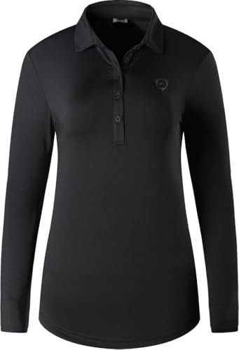 jeansian Women's Sports Breathable Long Sleeve Polo T-Shirts Tee SWT326 Black L