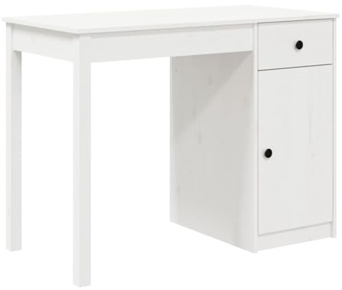 vidaXL Schreibtisch Bürotisch Computertisch Arbeitstisch Tisch Holztisch Büro Laptoptisch Büromöbel Weiß 100x50x75cm Massivholz Kiefer