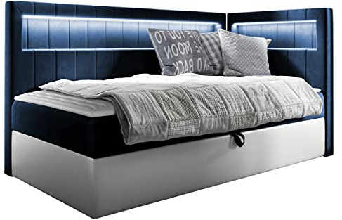 Mirjan24 Boxspringbett Junior Gladino III mit Bettkasten und LED-Beleuchtung Continentalbett Bonell-Matratze Topper Polsterbett Amerikanisches Bett (Soft 017 + Fresh 11, 90 x 200 cm, Seite: Rechts)
