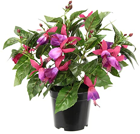 Künstliche Zierpflanze Fuchsien im Topf Kunstpflanze Zimmerpflanze Blüten Blumen Kunstblumen Seidenblumen Unechte Deko Gefälschte Doppelblütenblätter Topfpflanze Hybrida Hort Flores