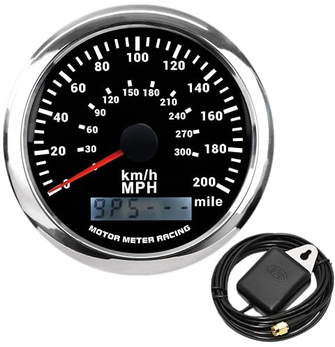 MOTOR METER RACING W Pro 85mm Dual Scale GPS Speedometer Odometer | 3-3/8, 200 MPH, 300 KMH, Black Dial, White LED, For Car Motorcycle Truck Marine, Electrical Gauge, 12V, 24V