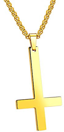 Generisch Edelstahl Petruskreuz Kette Punk Schmuck Upside Down Kreuz Anhänger Halskette für Männer Frauen (Gold)