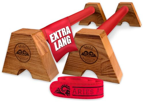 Aries Athletics Midletts Liegestützgriffe aus Holz mit extra langen Griffen für Calisthenics/Yoga/Krafttraining – Handmade in Germany – Nachhaltige Push Up Liegestütz Griffe - Aries Red