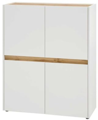 Furn.Design Highboard in weiß und Eiche Wotan Büroschrank Kommode Stauraumschrank für Homeoffice und Büro Anrichte Wohnzimmerschrank Mehrzweckschrank 100 x 122 Center (Highboard)