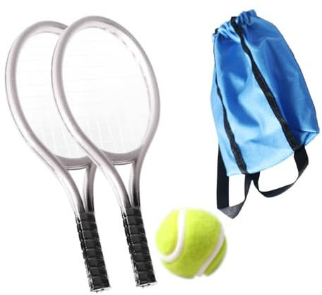 harayaa Mini Tennisschläger Und Ball Set, Miniatur Tennis Set, Miniatur Sport Tennisschläger Und Ball Set, Alter 3–6, Silber
