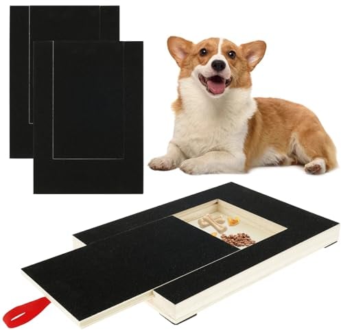 JETHMA Dog Nail Scratch Board File, Wooden Dog Scratch Pad with Built-in Snack Box Stress-Free and Soothing Puppy Nail Scratch Pad Alternative to Dog Nail Clippers & Grinders (with 2 Sandpaper)