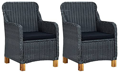 SECOLI 2X Gartenstuhl Rattansessel Outdoor 2er Set Outdoor Sessel Rattan Stuhl Gartenmöbel Stühle Sessel Balkon Stuhl Balkon-Dunkelgrau-Mit Sitzkissen