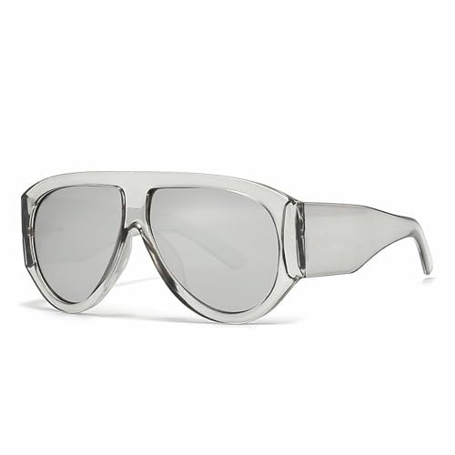 OSAGAMA Vintage Übergroße Sonnenbrille Ovale Pilot Brille Oversized Sunglasses für Damen Herren Schwarz (Transparent Grau)
