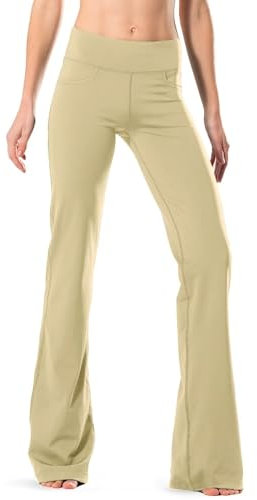 SAFORT Regular/Tall Bootcut Yoga Hose mit 71cm/76cm/81cm/86cm Schrittlänge, 4 Hosentaschen,Lange Bootleg-Hose - Khaki - L