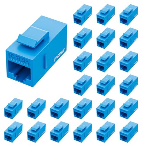 FGB 10 Gbps CAT6A RJ45 Keystone Coupler 25-Pack, RJ45 Keystone Jack, Ethernet Coupler Female to Female UTP for Cat6a/Cat6/Cat5e/Cat5, Blue