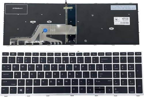 Tastatur kompatibel mit HP Probook 450 G5 / 455 G5 / 470 G5 L01028-001, silberfarbener Rahmen, hintergrundbeleuchteter Rahmen
