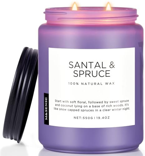 M&SENSE Santal & Fichte Weihnachtsbaum-Duftkerze 550g natürliche Sojawachswinterkerze bis zu 110 Stunden, 2 Baumwolldochte Kerze für die Feiertage und Holzdüfte Geschenk für Yoga und Spa SantalSpruce