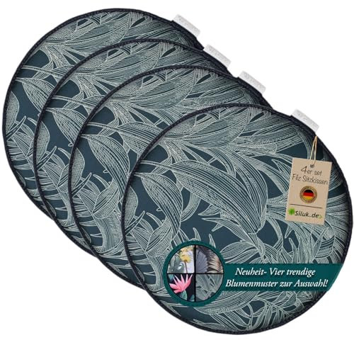SILUK gemütliches Sitzkissen aus Filz Ø 36cm - Komfortable Waschbare - 4er Set Grau I Schwarz für Bank Stuhl (Blume - Grün)
