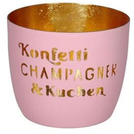 Gift Company Madras, Windlicht, M, Motiv: Konfetti, Champagner & Kuchen, rosa/Gold