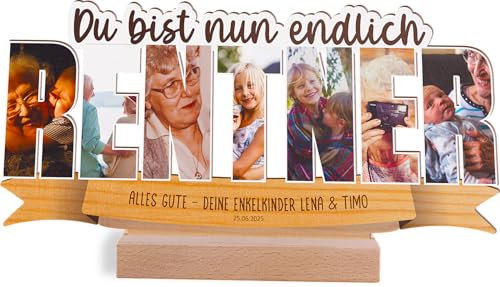 Rentner Geschenk personalisiert - Foto Geschenk Holzbild opt. mit Sockel - Rentner Geschenke, Rentner Geburtstagsgeschenk, Rentner Geschenke