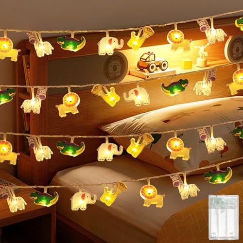MOLVCE Tiere Lichterkette Kinderzimmer Deko Innen, 1.5M 10 LED Warmweiß Acryl Lichterkette Batteriebetrieben mit Timer, Dekorative Lichter für Schlafzimmer, Kinderzimmer, Zelt, Bett