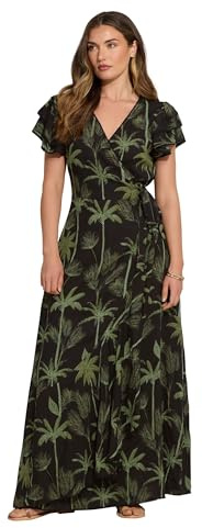 Long Tall Sally - LTS Tall Tropical Palm Frill Sleeve Maxi Dress - Women's Black