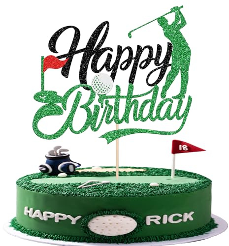 1 Stück Golf Tortendeko Golf Kugel Spieler Cake Topper Glitzer Happy Birthday Kuchen Deko für Sport Thema Baby Dusche Geburtstag Party Kuchen Dekoration Schwarz Grün
